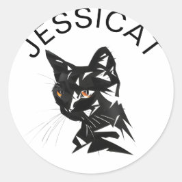 Darstellung der geometrischen schwarzen Katze Runder Aufkleber