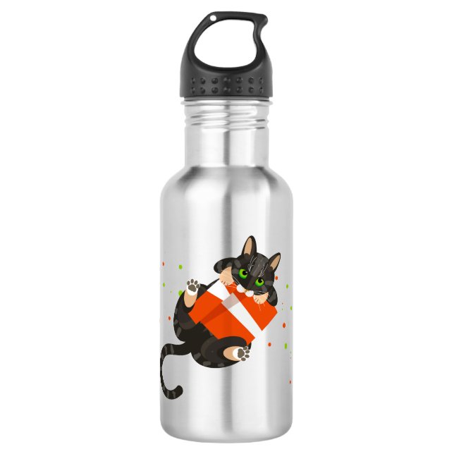 Darstellung der Katze Edelstahlflasche (Vorderseite)