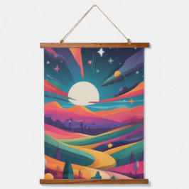 Darstellung der Landschaft in der Nacht Wandteppich Mit Holzrahmen