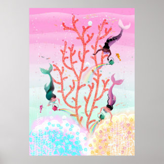 Darstellung der Meerjungfrauen-Korallengärten Poster