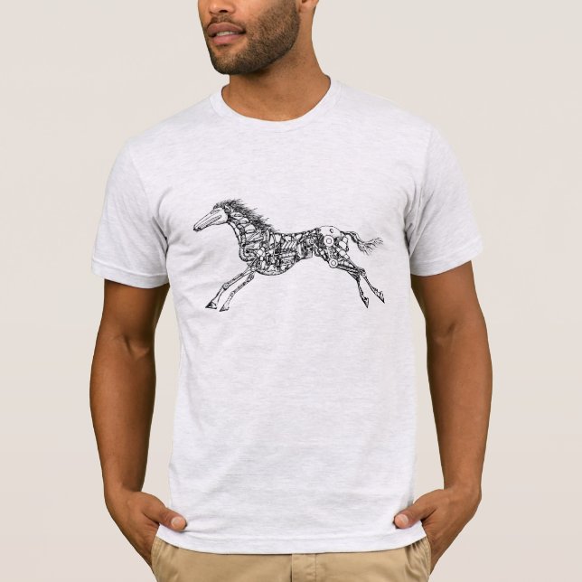 Darstellung der Vintagen Pferdelaufmechanik T-Shirt (Vorderseite)