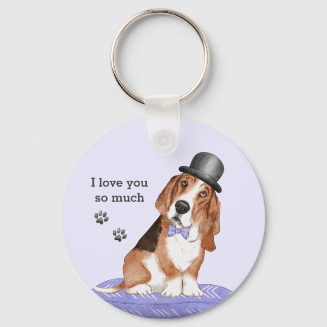 Darstellung des Basset Hound Hundes Schlüsselanhänger (Vorderseite)