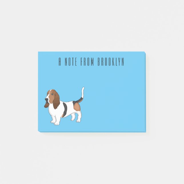 Darstellung des Basset-Hunde-Cartoon Post-it Klebezettel (Vorderseite)