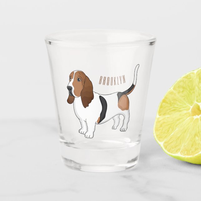 Darstellung des Basset-Hunde-Cartoon Schnapsglas (Vorderseite)