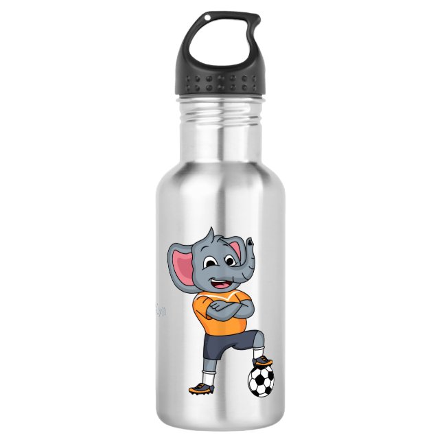 Darstellung des Cartoon eines Elephanten-Fußballsp Edelstahlflasche (Vorderseite)