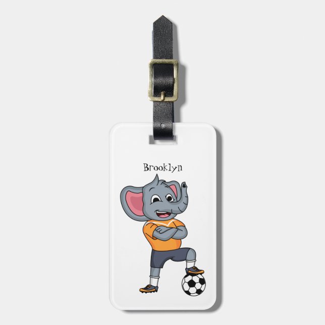 Darstellung des Cartoon eines Elephanten-Fußballsp Gepäckanhänger (Vorderseite vertikal)
