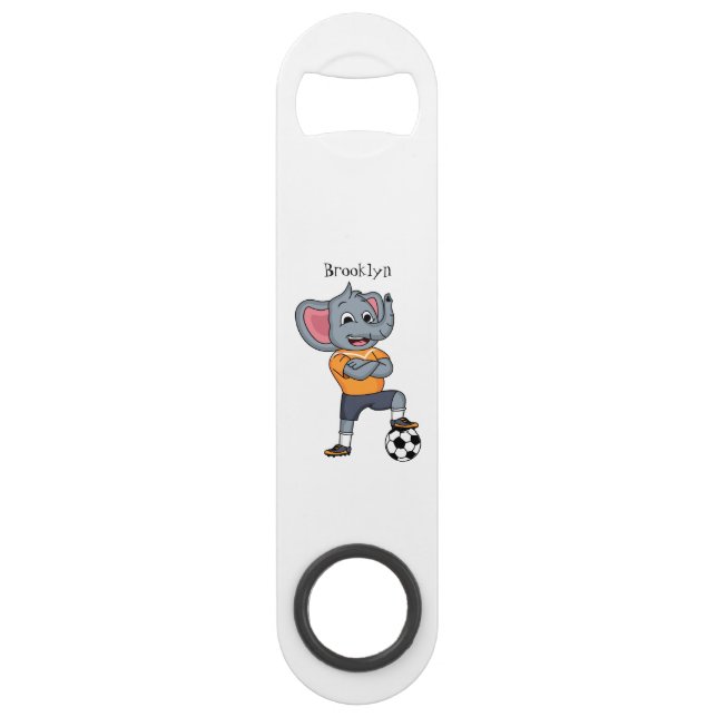 Darstellung des Cartoon eines Elephanten-Fußballsp Speed Flaschenöffner (Vorderseite)
