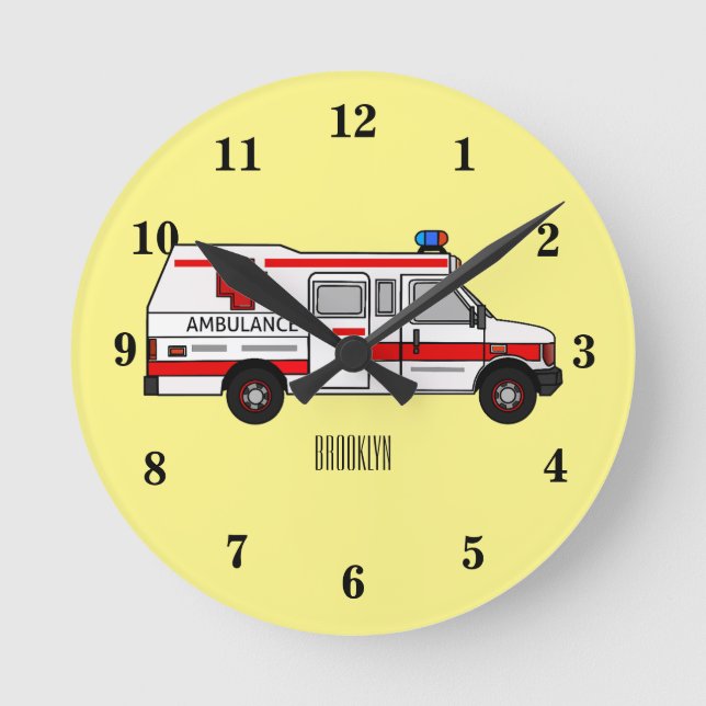 Darstellung des Cartoon im Krankenwagen Runde Wanduhr (Vorderseite)