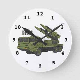 Darstellung des Cartoon von Militärraketen Runde Wanduhr