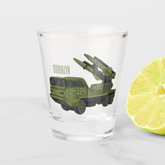Darstellung des Cartoon von Militärraketen Schnapsglas (Vorderseite)