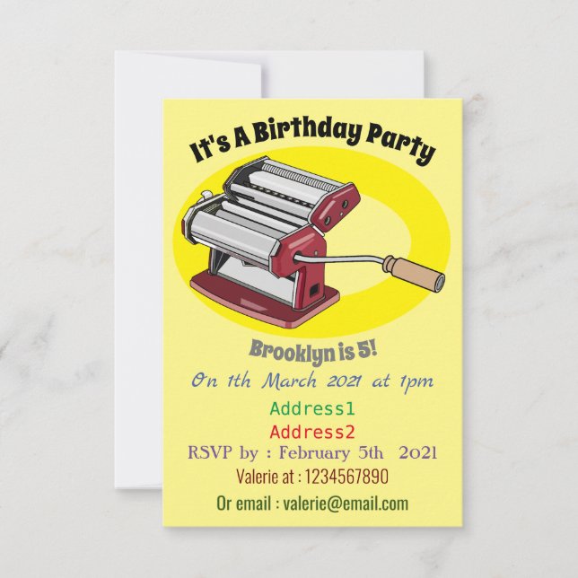 Darstellung des Cartoon von Pasta Maker Einladung (Vorderseite)