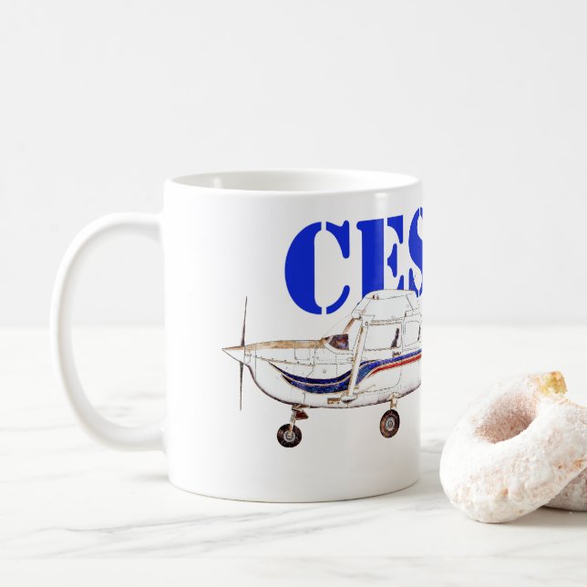 Darstellung des Flugzeugdesigns der Cessna 172 Sky Kaffeetasse (Mit Donut)