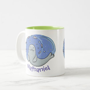 Darstellung des niedlichen Sealions und des Cartoo Zweifarbige Tasse