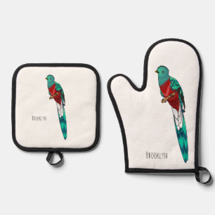 Darstellung des Quetzal-Cartoon Ofenhandschuh & Topflappen-Set