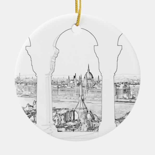 Darstellung des ungarischen Parlaments und Budapes Keramik Ornament (Vorne)
