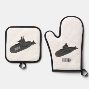 Darstellung des unterseeischen Cartoon Ofenhandschuh & Topflappen-Set