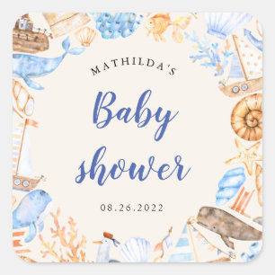 Darstellung des Wasserstrands Babydusche Quadrat Quadratischer Aufkleber