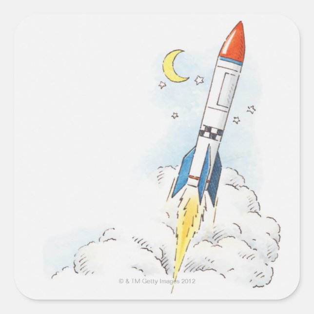 Darstellung einer Rakete, die abfliegt Quadratischer Aufkleber (Vorderseite)