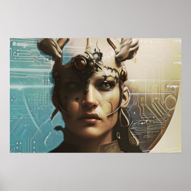 Darstellung eines Androiden in einem digitalen Uni Poster (Vorne)