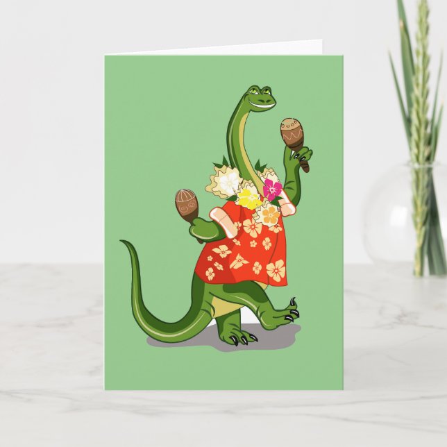 Darstellung eines Brontosaurus, der Maracas spielt Karte (Vorderseite)