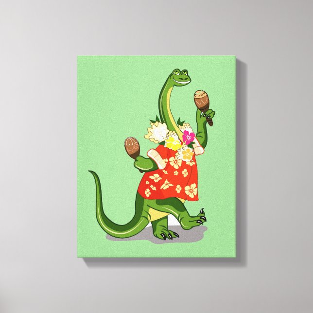 Darstellung eines Brontosaurus, der Maracas spielt Leinwanddruck (Vorderseite)