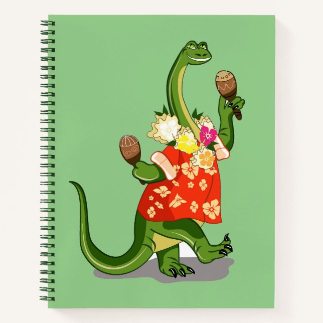 Darstellung eines Brontosaurus, der Maracas spielt Notizbuch (Vorderseite)