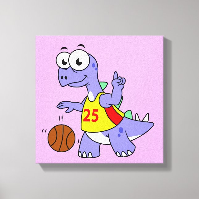 Darstellung eines Stegosaurus, der Basketball spie Leinwanddruck (Vorderseite)