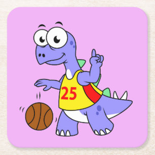 Darstellung eines Stegosaurus, der Basketball spie Rechteckiger Pappuntersetzer