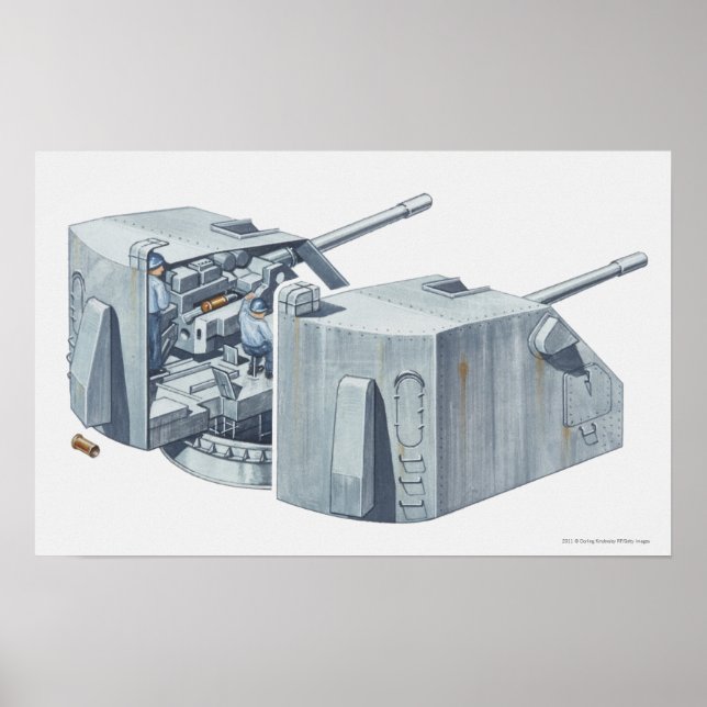 Darstellung eines Waffenturms auf einem Kriegsschi Poster (Vorne)