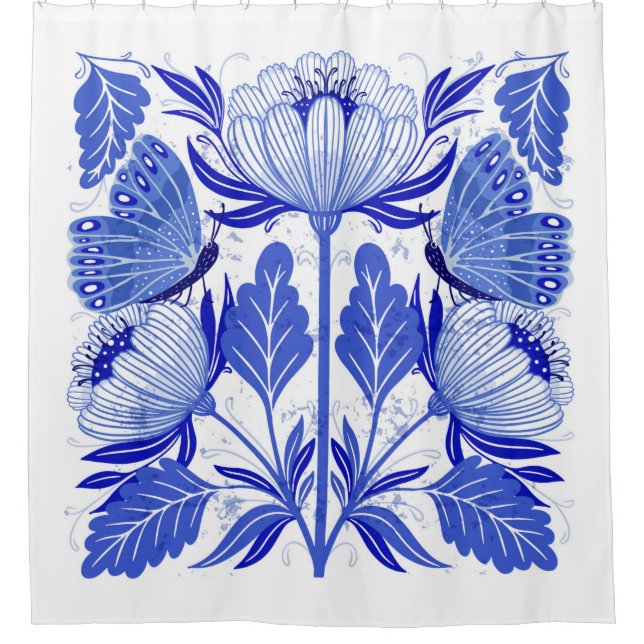 Darstellung mit Schmetterlingen und Blume abgeschi Duschvorhang (Vorderseite)