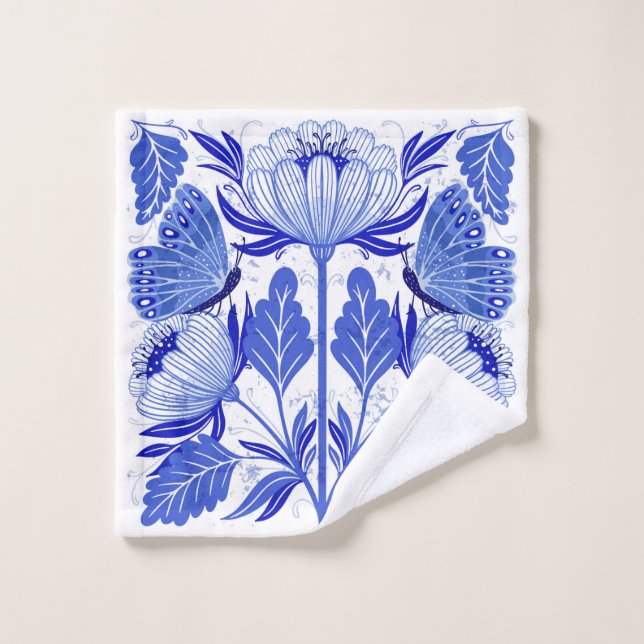 Darstellung mit Schmetterlingen und Blume abgeschi Waschlappen (Waschlappen)