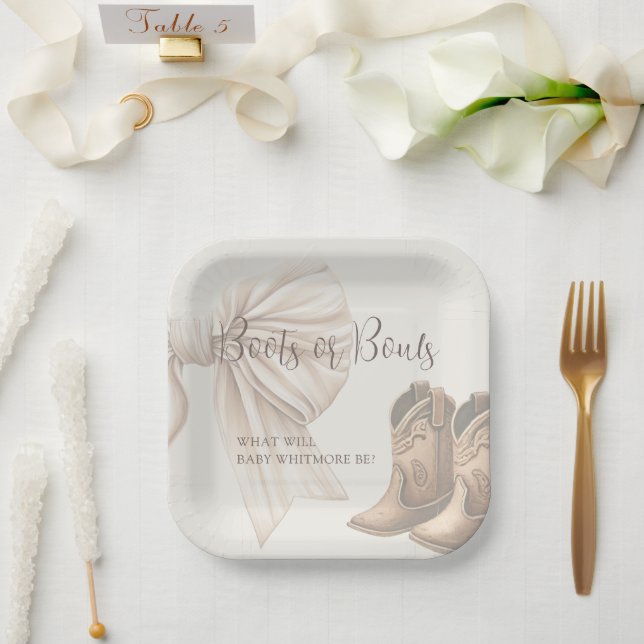Darstellung von Beige-Stiefeln oder Bows-Aquarelle Pappteller (Hochzeit)