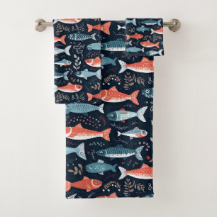 Darstellung von Fischen im Hintergrund der Marine Badhandtuch Set
