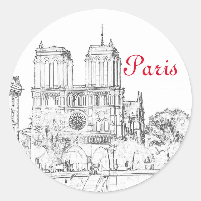 Darstellung von Notre Dame de Paris Runder Aufkleber (Vorderseite)