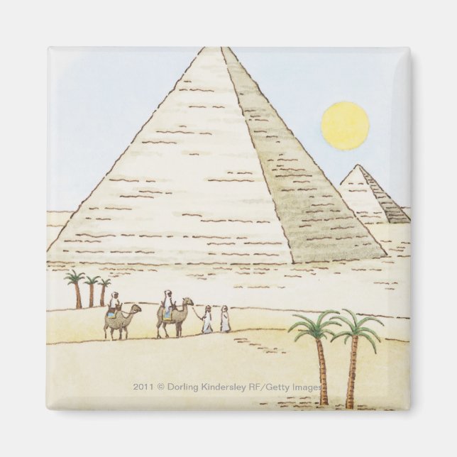 Darstellung von Pyramiden und Männern mit Kameln Magnet (Vorne)