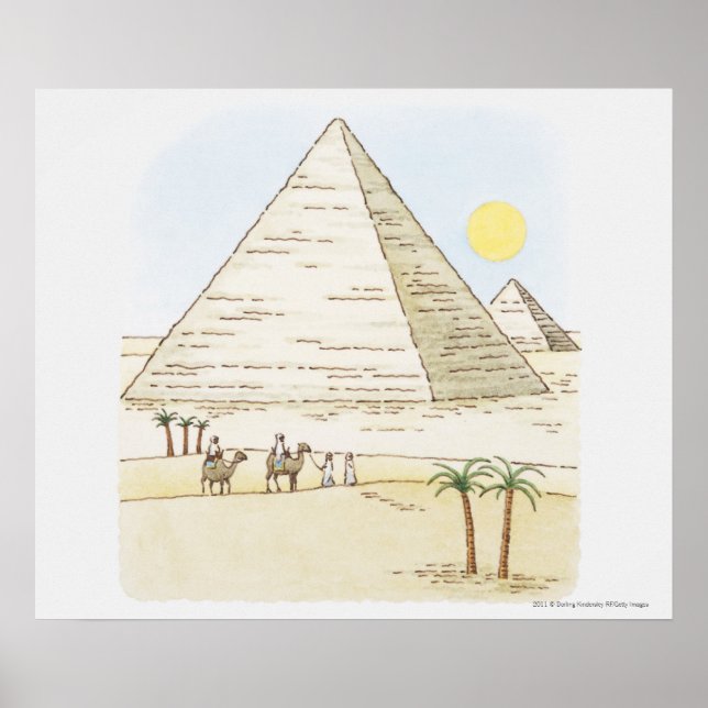 Darstellung von Pyramiden und Männern mit Kameln Poster (Vorne)