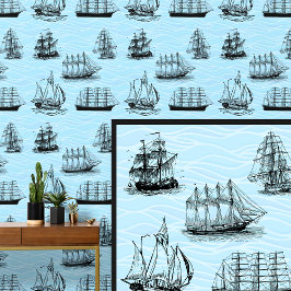 Darstellung von Segelschiffen auf blauen Wellen Tapete