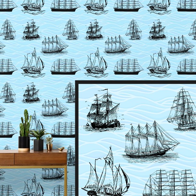 Darstellung von Segelschiffen auf blauen Wellen Tapete (Von Creator hochgeladen)