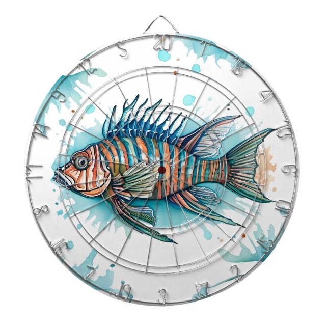 Dart Board - Aquarellfarben-Reihe: Limonfische Dartscheibe (vorne)