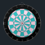 Dart Board: Hellrosa, Türkis und Schwarz Dartscheibe<br><div class="desc">Hellrosa,  türkisfarbenes und schwarz gefärbtes Dart Board-Spiel mit 6 Messingdarbietungen</div>
