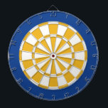 Dart Board: Weiß, Gold und Blau Dartscheibe<br><div class="desc">Weiß, Gold und blau gefärbtes Dart Board Spiel inklusive 6 Messingdarts</div>