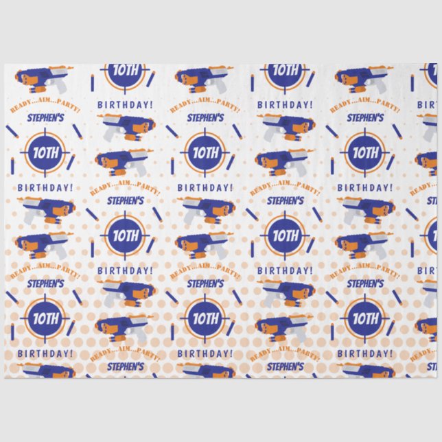 Dart Gun Battle War Boys Birthday Boy Name Age Seidenpapier (Vorderseite)