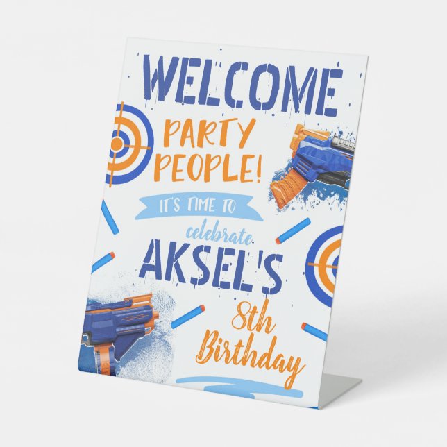 Dart Gun Welcome Poster | Dart Party Sockelschild (Vorderseite)