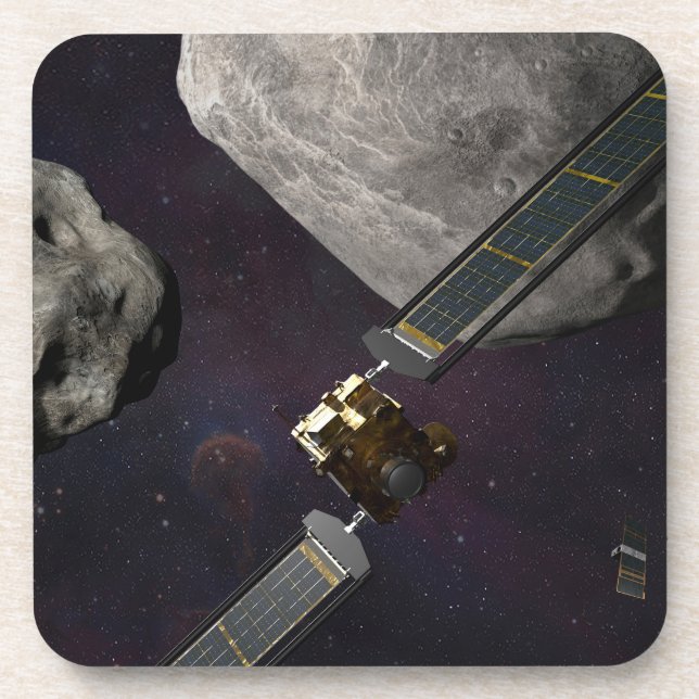 Dart Spacecraft und Liciacube vor der Einwirkung Getränkeuntersetzer (Vorderseite)