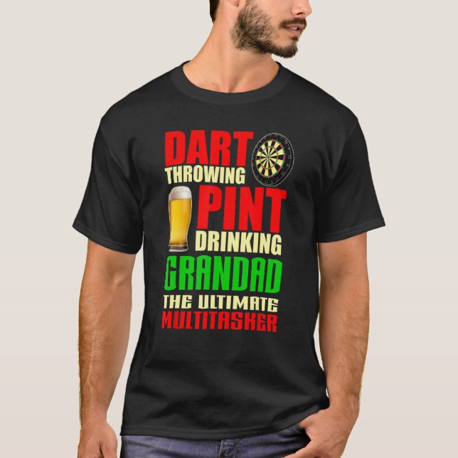 Dart Throwing Pint Drinking Grandad Darts Fathers  T-Shirt (Vorderseite)