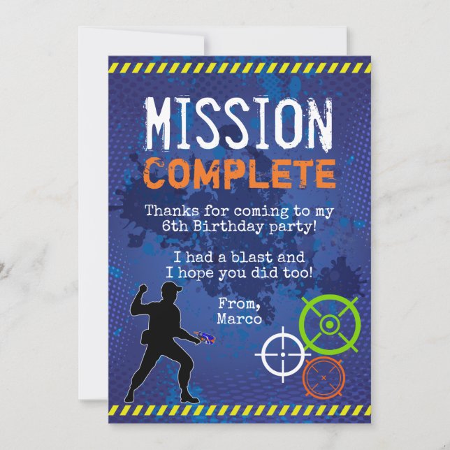 Dart Wars Geburtstagsparty Danke Karte (Vorderseite)