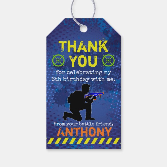 Dart Wars Party Dart Gun Birthday Geschenkanhänger (Vorderseite)