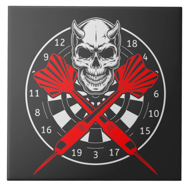 Dartboard-Darts-Totenkopf  Fliese (Vorderseite)