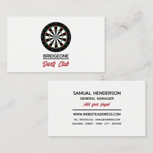 Dartboard Logo Design, Darts Club Visitenkarte (Vorne/Hinten)