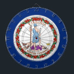 Dartboard mit Flagge von Virginia, USA Dartscheibe<br><div class="desc">Erhöhen Sie Ihren Spielraum mit unserem Dartboard mit der Flagge von Virginia! Feiern Sie Virginias stolzes Erbe mit diesem Dartboard und zeigen Sie das ikonische Design der Virginia Fahne. Mit einem blauen Feld mit dem Staat Siegel von Virginia in der Mitte, umgeben von einem Kranz des Stramplers Virginia, repräsentiert diese...</div>